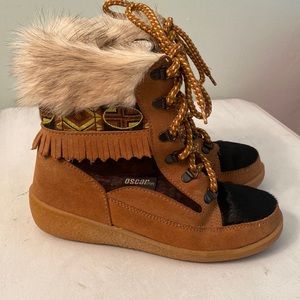 Oscar Tan and Black Ankle Boots with Faux Fur